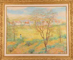 Figure in Flowering Meadow by H. Somers, Oil on canvas, sold Aug 2019