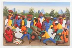 Herre, Haitian Market Scene, Oil on canvas