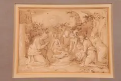 Domenichino, HOLY FAMILY IN THE WILDERNESS, heightened ink wash, HOLY FAMILY IN THE WILDERNESS, heightened ink wash