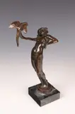 Continental School, Female Nude with Parrot, Bronze - Height: 9 in
