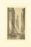 John Taylor Arms, Downtown New York [with street car, Black and white etching on paper
