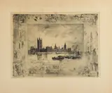Félix Buhot, Westminster Palace, Print possibly laid down