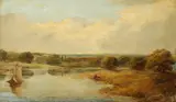 John Constable, Fishing at Water'S Edge, Oil on board