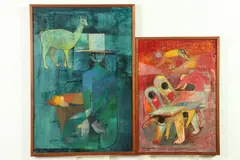 Mhire Barrientos, STOOPING FIGURES and MAN IN HAT: TWO WORKS, first, Oil on canvas