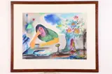 Leo Brooks, Woman at Table with Floral Bouquet