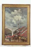 Mountain Village Street Scene by French School, MOUNTAIN VILLAGE STREET SCENE, oil canvas laid on board, sold Nov 2019