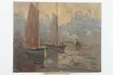 Arthur P. Loysen, HARBOR SCENE and TOWN IN WINTER: TWO WORKS, each signed lower left, Oil on board