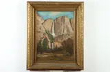 Mountain Landscape with Waterfall by Continental School, MOUNTAIN LANDSCAPE WITH WATERFALL, oil on canvas, sold Nov 2019