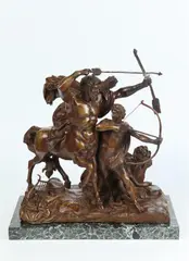 Pierre Alexandre Schoenewerk, Centaur with Warrior and Serpent, Separate charcoal and white marble rectangular plinth base