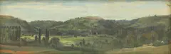 Théodore Rousseau, Untitled, 1812-1867) Paysage oil on paper laid on board 10.8 x 33cm Provenance: Wilstach Gallery