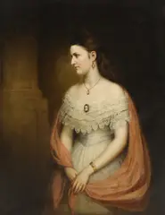 James Sant, Untitled, in a white dress with lace collar oil on canvas 127 x 102cm