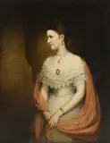 James Sant, Untitled, in a white dress with lace collar oil on canvas 127 x 102cm