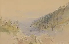 Untitled by Edward Lear, pen and ink and watercolour 32 x 48cm, sold Sep 2022