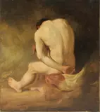 William Etty, Untitled, Attributed to William Etty RA (1787-1849) A seated male nude oil on canvas 53 x 47.5cm