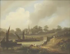 Frederick Calvert, Untitled, a church beyond oil on canvas 36 x 44.5cm