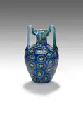Twin-Handled Murrine Vase by Fratelli Toso, blown and applied murrine glass internally decorated with aventurine, sold Oct 2020