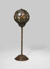 Tiffany Studios, Rare and Unusual Scarab Table Lamp, patinated bronze filigree, Favrile glass, apparently unmarked