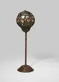 Rare and Unusual Scarab Table Lamp by Tiffany Studios, patinated bronze filigree, Favrile glass, apparently unmarked, sold Oct 2020