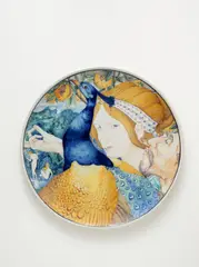 Galileo Chini, Charger, glazed majolica, hanging wire, glaze mark 'DACF FIRENZE 290'