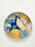Galileo Chini, Charger, glazed majolica, hanging wire, glaze mark 'DACF FIRENZE 290'