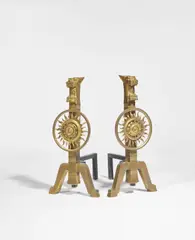 Herter Brothers, Important Pair of Andirons, brass, iron