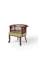 Armchair by Herter Brothers, carved mahogany, on original front casters, modern metallic thread and silk upholstery, sold Oct 2020