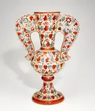 Ulisse Cantagalli, Hispano-Moresque Vase, ceramic, hand-decorated with iridescent glaze, blue underglaze mark of cockerel and '92'