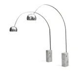 Pair of Arco Floor Lamps by Pier Giacomo and Achille Castiglioni, for Flos, spun aluminum, Carrara marble, stainless steel, sold Jun 2020