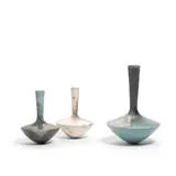 Antonia Salmon, Group of Three Tall Necked Vases, burnished and smoke-fired thrown stoneware, each signed with artist's mark on underside