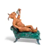 Laurance Simon, The Life of a Potter, glazed earthenware, incised underneath chaise longue 'Laurance'
