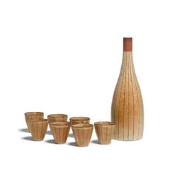 Decanter with Seven Cups by Harrison McIntosh, glazed stoneware, the decanter incised 'McIntosh', the cups stamped 'HM', offered Jun 2020