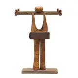 Betty Feves, Figural Sculpture, glazed earthenware, driftwood, incised 'FEVES' at the base of one leg