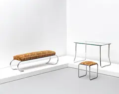 Pe'l, Low stool, model no. BS2, 1931-1932, Chromium-plated tubular steel, fabric upholstery