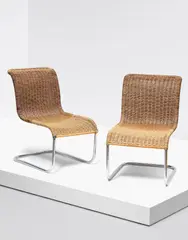 Pe'l, Pair of 'Spring' chairs, model no. SP1, 1930-1932, Chromium-plated tubular steel, cane
