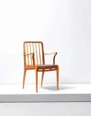 Sir Basil Spence, Rare 'Allegro' armchair, designed 1949, produced 1950s, Honduras mahogany-laminated wood, Canadian betula-laminated wood, leather