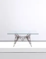 Prototype table, from the 'Pylon' series by Tom Dixon, circa 1989, Welded steel, glass, sold Oct 2020
