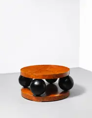 Coffee table by Erik Johansson, 1940, Burr elm-veneered wood, painted wood, offered Oct 2020