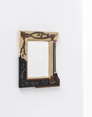 Carlo Bugatti, Mirror, circa 1900, Walnut, ebonized wood, bone, pewter, copper, mirrored glass