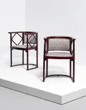 Gustav Siegel, Pair of armchairs, model no. 728F, circa 1905, Beech, fabric upholstery