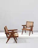 Pair of 'Easy' armchairs, model no. PJ-SI-29-A by Pierre Jeanneret, 1955-1956, Teak, cane, sold Oct 2020