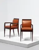 Alfred Porteneuve, Pair of bridge armchairs, circa 1935, Rosewood, fabric upholstery