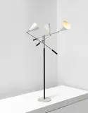 Angelo Lelii, 'Triennale' three-armed adjustable standard lamp, model no. 12128s, circa 1951, Painted aluminium, marble, brass, painted steel, leather-bound steel
