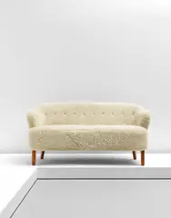 Flemming Lassen, Sofa, circa 1940, Sheepskin upholstery, ash