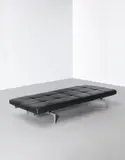 Daybed, model no. PK 80, designed 1957, produced 1957-1981 by Poul Kjærholm, Original leather, stainless steel, painted plywood, rubber, offered Oct 2020