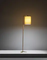 Untitled by Paavo Tynell, Brass, cane, fabric shade, sold Oct 2020