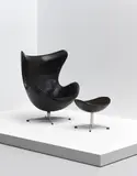 Arne Jacobsen, Early 'Egg' armchair, model no. 3316, and ottoman, model no. 3127, designed 1958, Original leather, aluminium