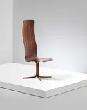 Arne Jacobsen, High-backed 'Oxford' chair, designed for the dining hall, St. Catherine's College, Oxford, circa 1965, Brazilian rosewood, Brazilian rosewood-veneered plywood