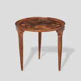 Émile Gallé, Egyptian Revival Articulated Occasional Tablecirca 1920inlaid and carved walnut with articulated top, inlaid facsimile signature 'Galle'height 22 1/4in (56.5cm); width 36in (76cm) fully extended