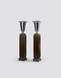 Emile Jacques Ruhlmann & Raymond Subes, Pair of Lamp Urns, patinated bronze and metal, the base with integral heating elements