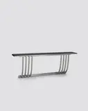 Modernist Console by Andre Domin Maison Dominique & Marcel Genevriere, iron and steel, patinated and polished, with replaced black opaline top, apparently unmarked, sold Dec 2020